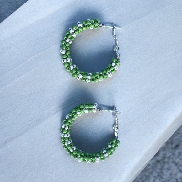New Summer Hoop Earrings - Green Sea Seads - Picture 2 of 8